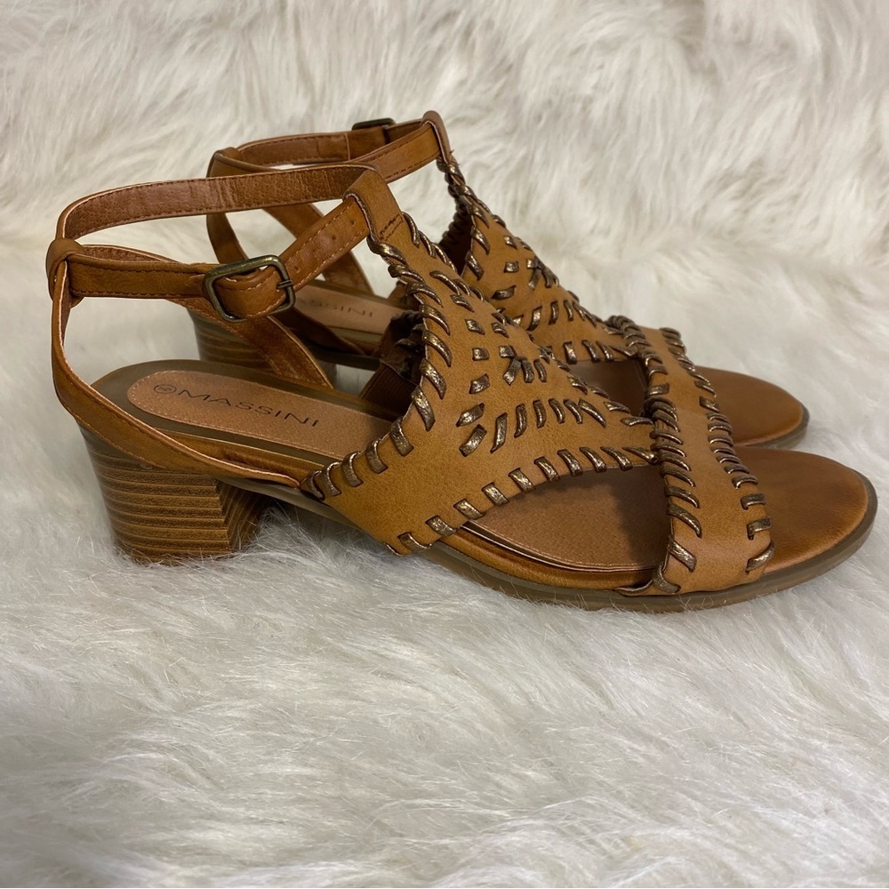 Massini‎ Shoes Sandal’s Women’s Size 9M Buckle Ankle Brown Open Toe